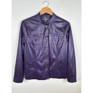 CHICO'S Additions 2 Women's  L/12 Dark Purple Faux Snake Skin Jacket Pockets